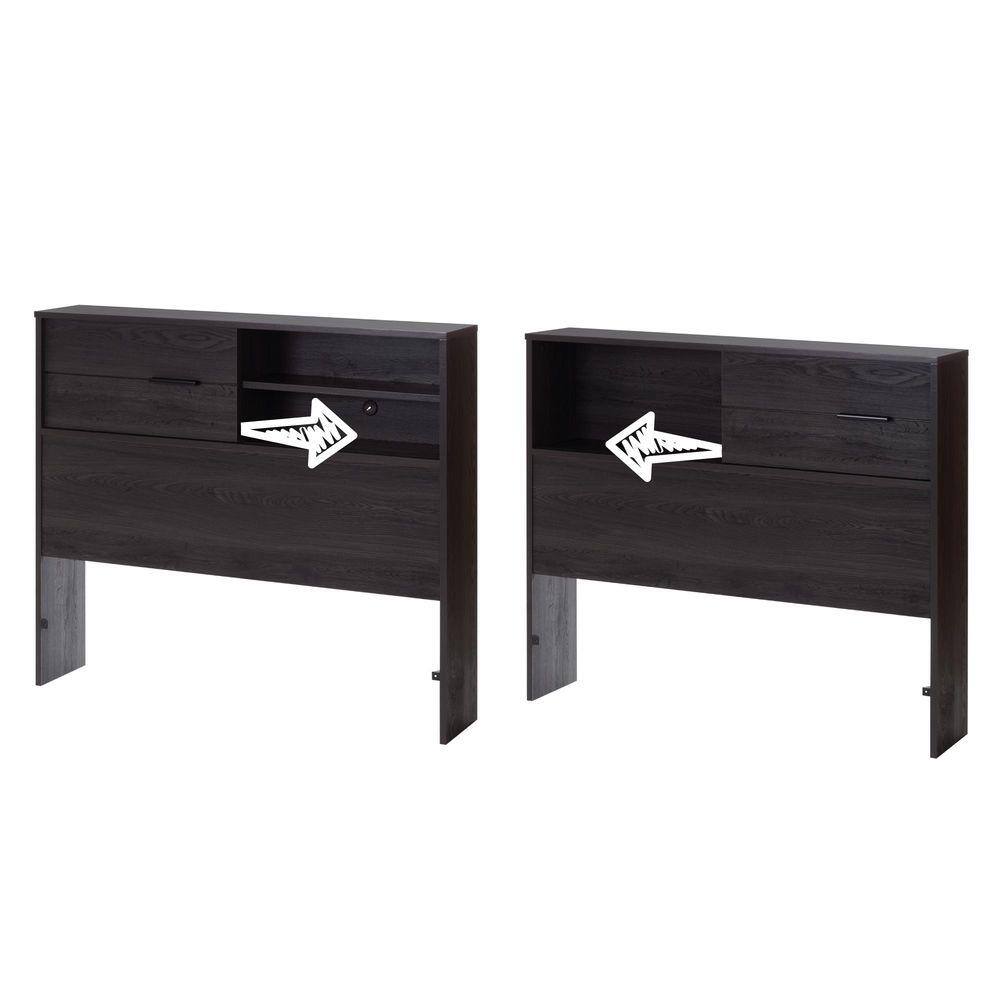 Gray Oak Twin Wood Headboard with Storage