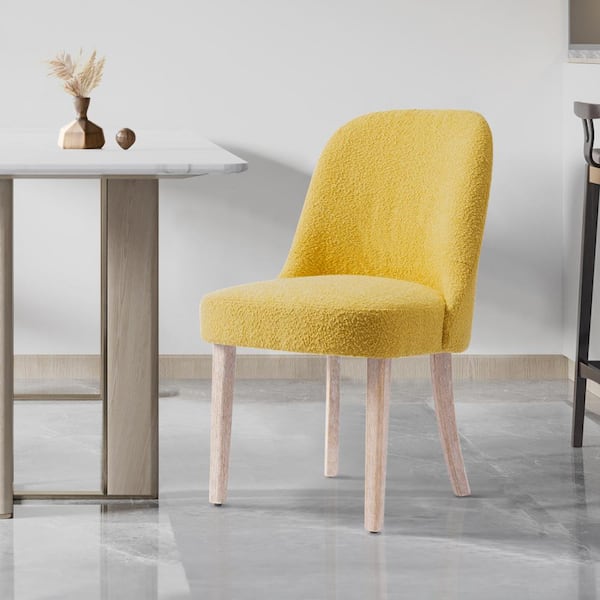 Plush Stain Resistant Boucle Upholstered Living Room Accent Side Chair with Natural Wood Finish Legs in Mustard