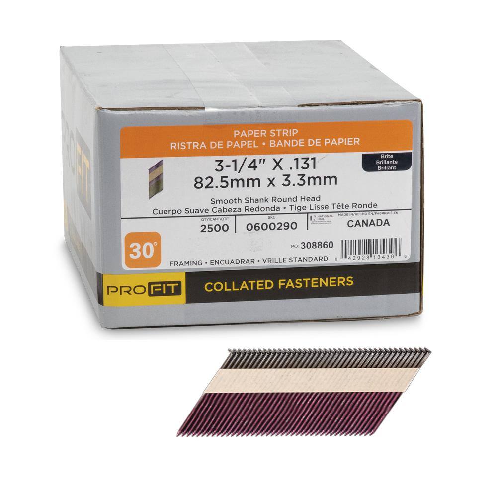 PRO FIT 3 1 4 In X 0 131 30 Degree Bright Finish Smooth Shank Paper 