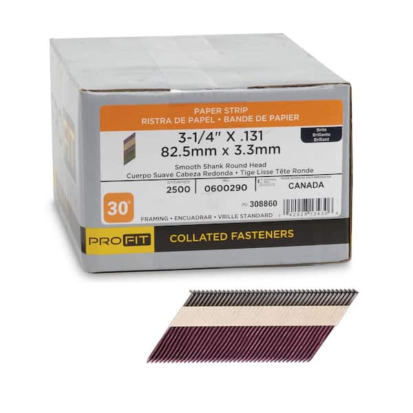 PRO-FIT 3-1/4 in. x 0.131 30-Degree Bright Finish Smooth Shank Paper Tape Framing Nails (2500-Per Box)