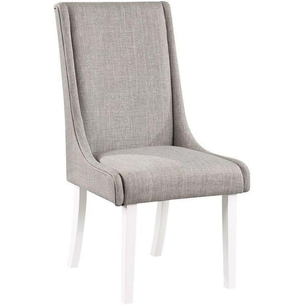 White/Gray Fabric Upholstered Wood Frame Dining Chair, Set of 2, Sturdy Dining Chair for Dining Rooms