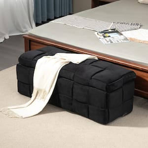 Modern Long Entryway Black Velvet Bench with Storage Dining Table 2 Seating Upholstered End of Bed Bench Bedroom Bench