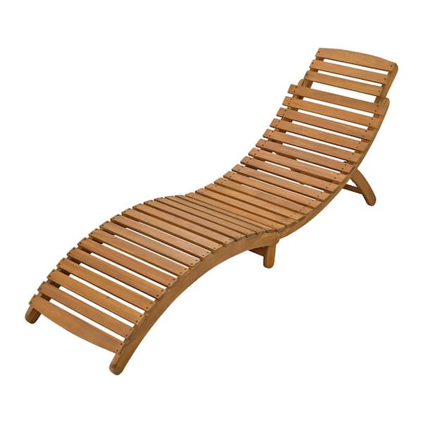 Tenleaf Brown 3-Piece Wood Outdoor Chaise Lounge Set with Foldable Tea Table and Gray Cushion