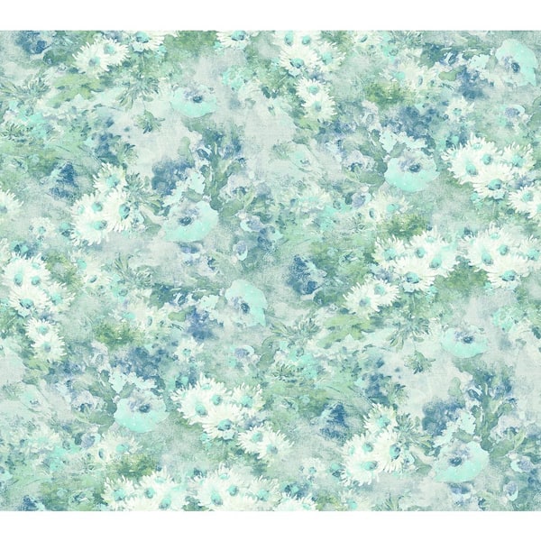 Seabrook Designs Daisy Watercolor Metallic Powder Blue and Teal Paper Strippable Roll (Covers 60.75 sq. ft.)