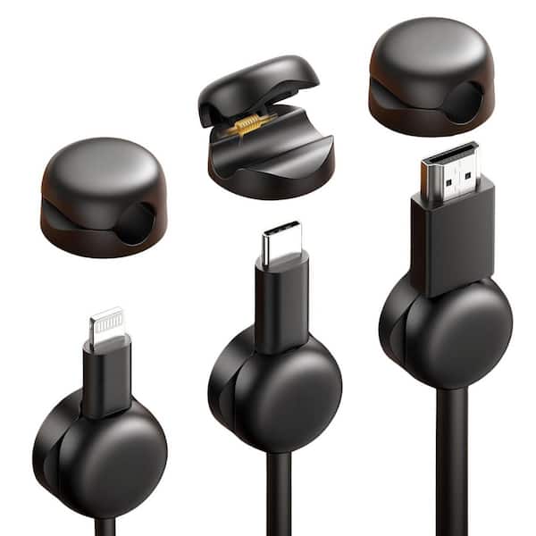 Yichuhaoxi Spring Cord Organizer Holder with 6 Pack Compact Cable Clips for Desk and Nightstand Cable Management 8mm Slot Black