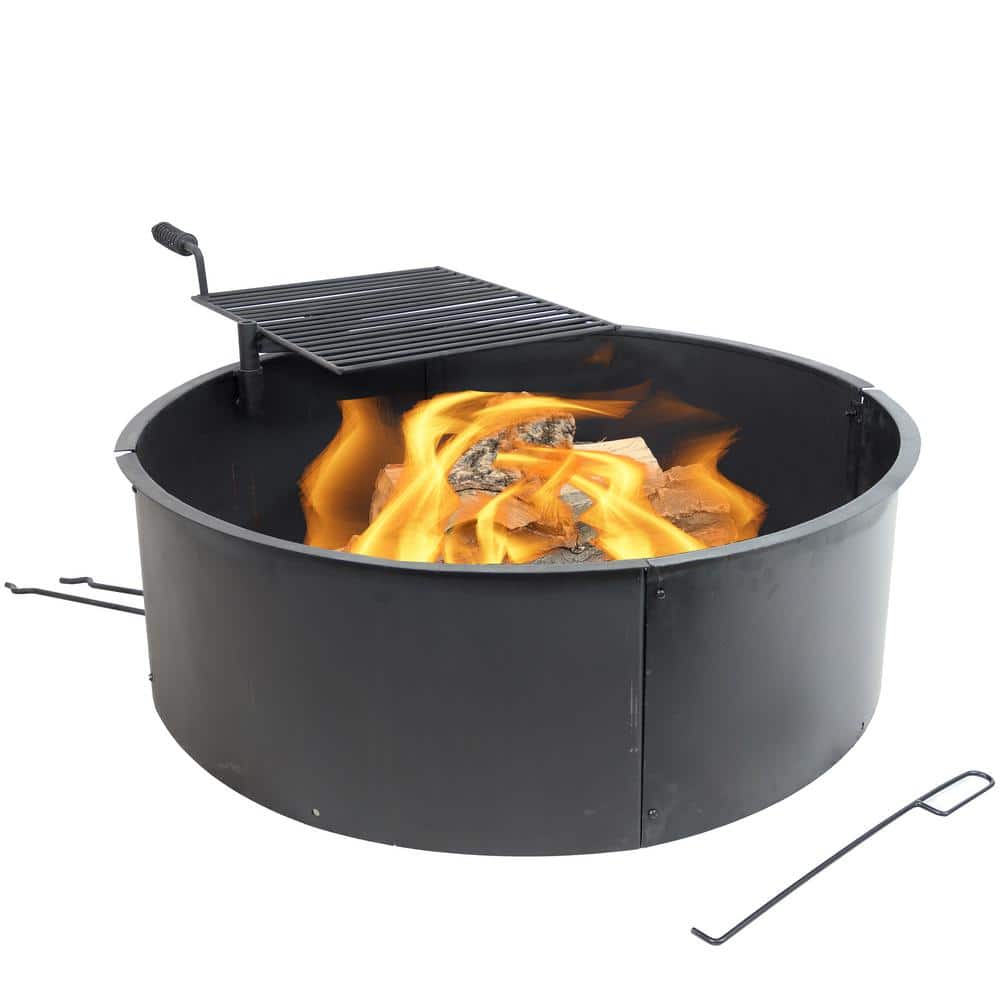 Angeles Home 36 in. W x 10 in. H Round Steel Wood and Coal Fuel Fire Pit Ring Liner Fire Pit Kit, Black
