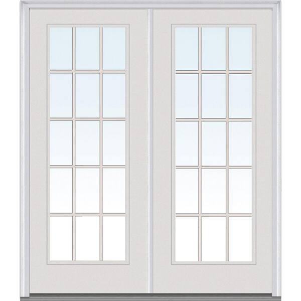 MMI Door 72 in. x 80 in. Tan Internal Grilles Left-Hand Inswing Full Lite Clear Painted Fiberglass Smooth Prehung Front Door
