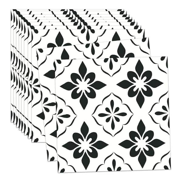 12 in. x 12 in. x 0.6 in. Vinyl Peel and Stick Decor Wall Floor Tile Backsplash Black, Removable Wall Tiles (10 sq. ft.)