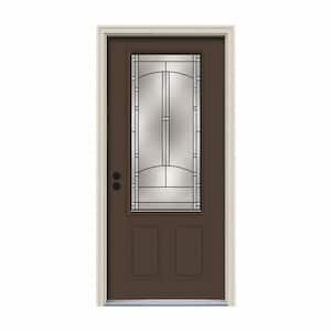 36 in. x 80 in. 3/4 Lite Idlewild Dark Chocolate Painted Steel Prehung Right-Hand Inswing Front Door w/Brickmould