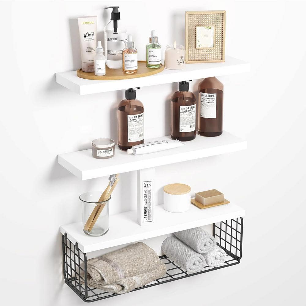 Cubilan 15.8 in. W x 5.9 in. D White Composite Decorative Wall Shelf, Bathroom Floating Shelves ...