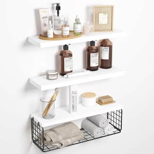 15.8 in. W x 5.9 in. D White Composite Decorative Wall Shelf, Bathroom Floating Shelves Over Toilet