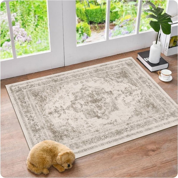Persia Taupe 2 ft. x 3 ft. Vintage Medallion Distressed Area Rug