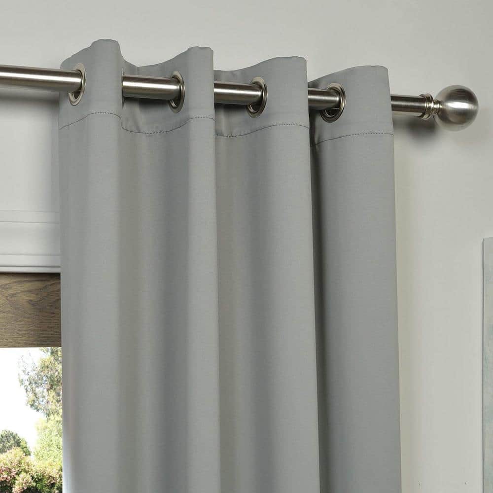 Neutral Grey Grommet Blackout Polyester Puddle Length Curtain