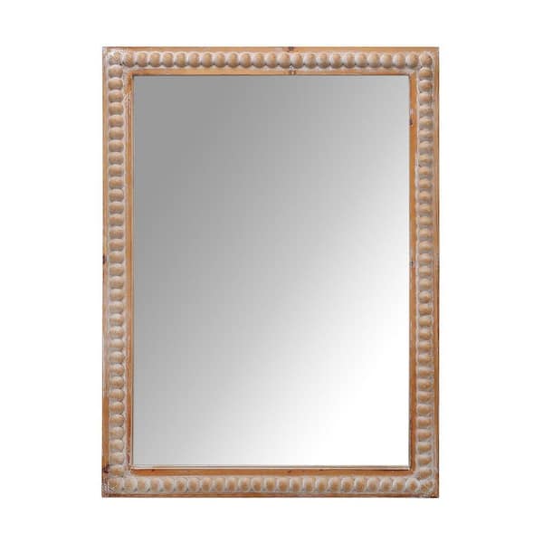 PRIMROSE CARNATION LLC Antique Natural 22 in. W x 30 in. H Farmhouse Rectangle Wood Framed Bathroom Vanity Mirror with Beading, for Home Decor