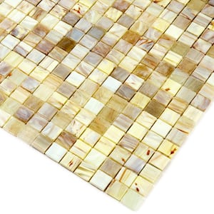 Skosh 11.6 in. x 11.6 in. Glossy Parchment Beige Glass Mosaic Wall and Floor Tile (18.69 sq. ft./case) (20-pack)