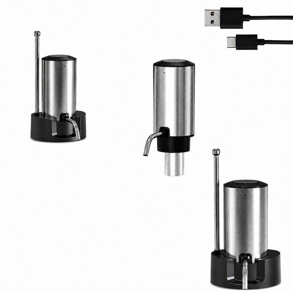 Rechargeable Electric Wine Aerator and Dispenser Set with 2 Vacuum Stoppers, Charging Base, Stainless Steel