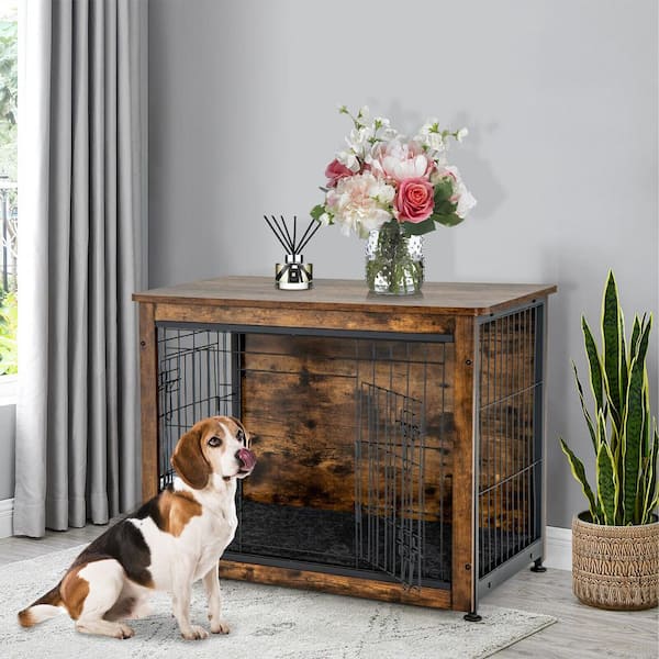 ANGELES HOME Wooden Dog Crate Furniture with Tray and Double Door 108CKPU8CF The Home Depot