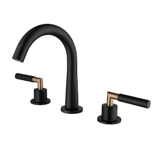 8 in. Widespread Double-Handle Bathroom Faucet with Valve 3-Hole Stainless Steel Bathroom Sink Faucets in Matte Black