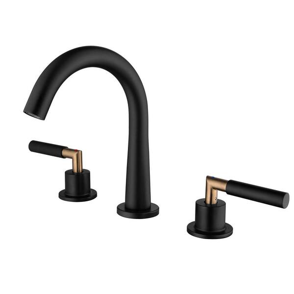 AIMADI 8 in. Widespread Double-Handle Bathroom Faucet with Valve 3-Hole Stainless Steel Bathroom Sink Faucets in Matte Black