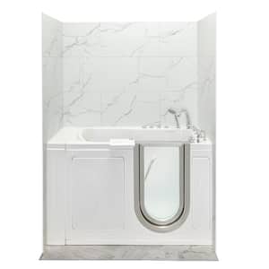 Petite 52 in. x 27.5 in. Right Drain Walk-In Combination Bathtub in White, Heated Seat, Carrara Wall Surround