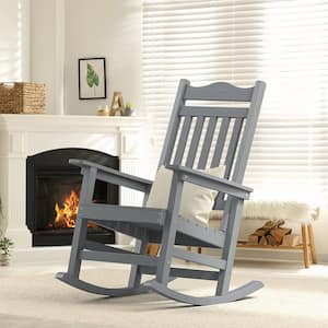 Frame Plastic Outdoor Rocking Chair with Gray Cushion