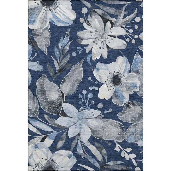 Mayfield Premium Machine Washable Abstract AMF2260 Navy 3 ft. x 4 ft. Area Rug