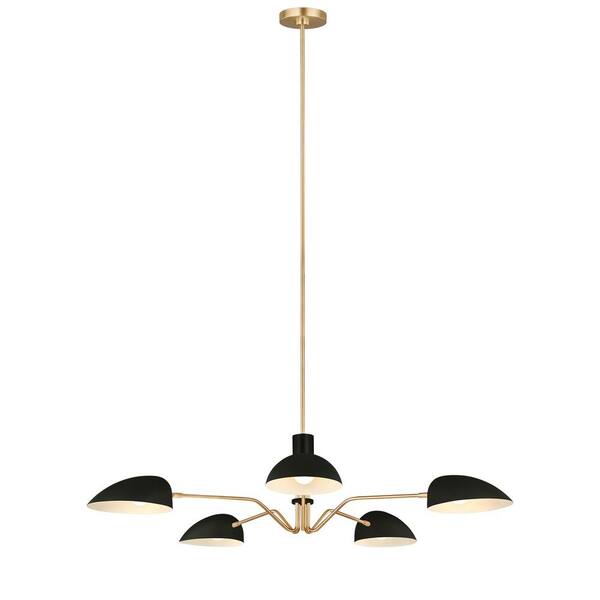 Generation Lighting - Jane 5-Light Matte Black and Burnished Brass Mid-Century Modern Hanging Chandelier