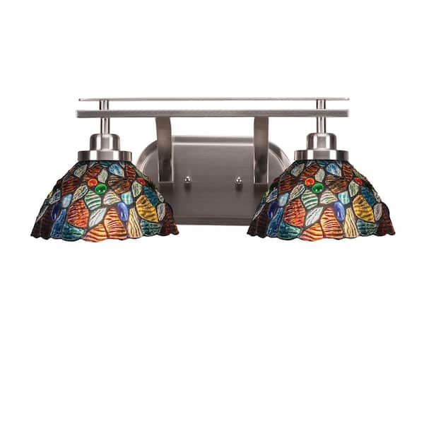 Unbranded Monroe 18.25 in. 2-Light Brushed Nickel Vanity Light 7 in. Blue Mosaic Art Glass Shade No Bulbs Included