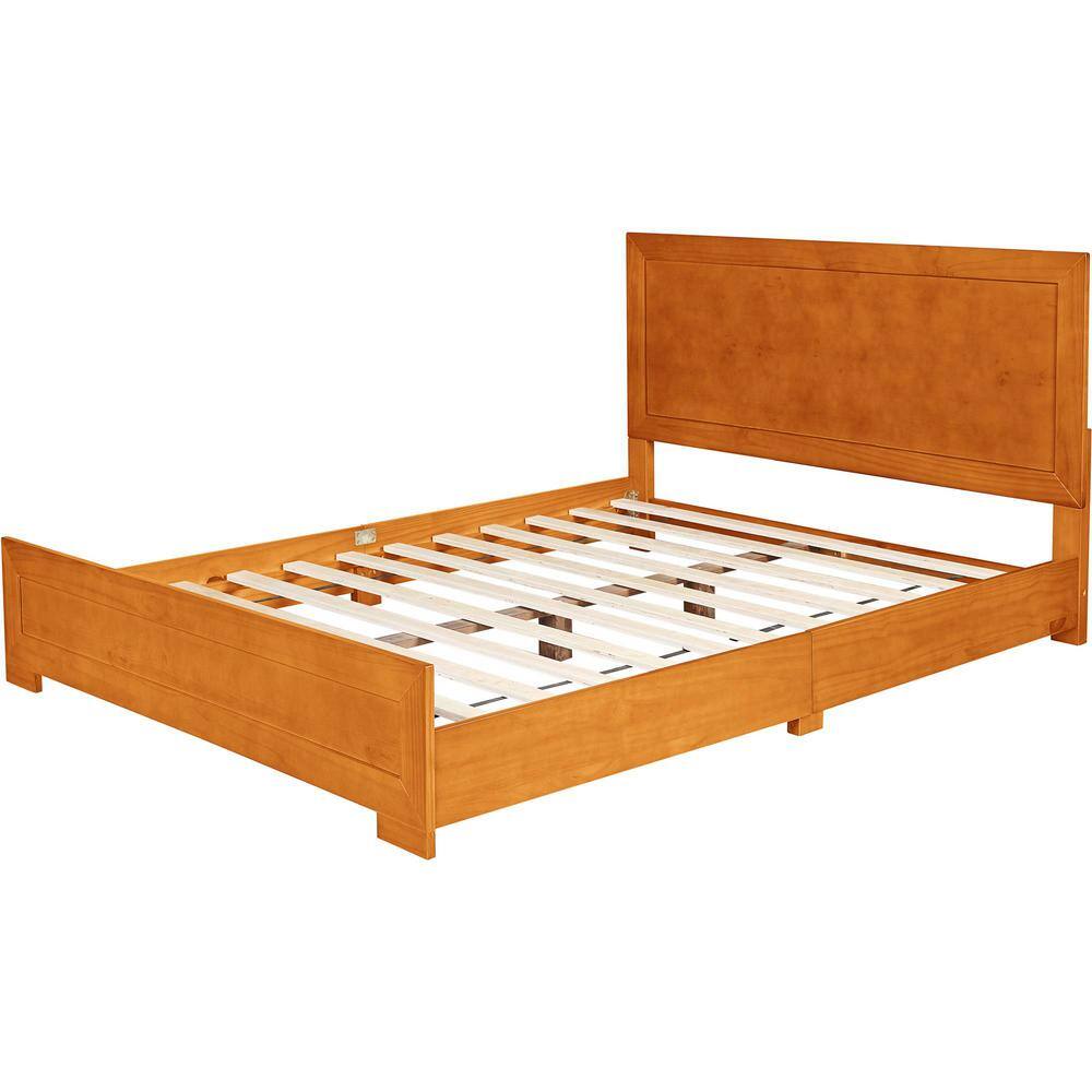 Modern Cherry Queen Platform Bed with Paneled Headboard