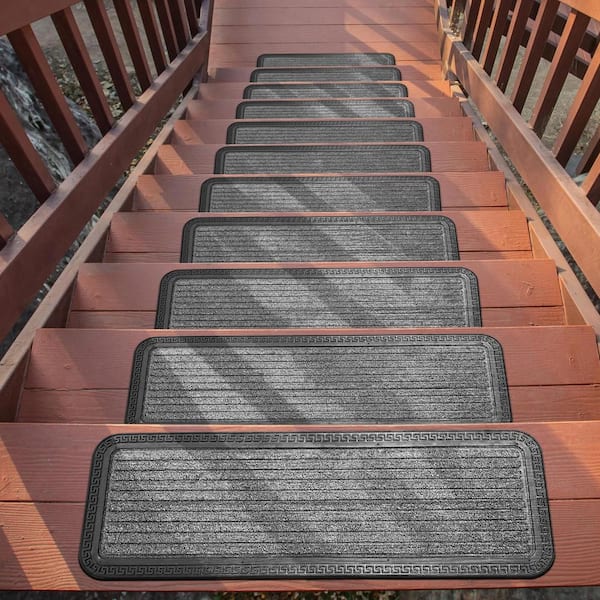Outdoor Collection Rubberback Gray 10 in. x 30 in. ., Stair Tread Covers (Set of 5)