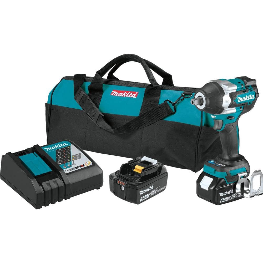 Makita 18V LXT Lithium-Ion Brushless Cordless 4-Speed Mid-Torque 1/2 in. Impact Wrench Kit w/ Detent Anvil, 5.0Ah -  XWT18T