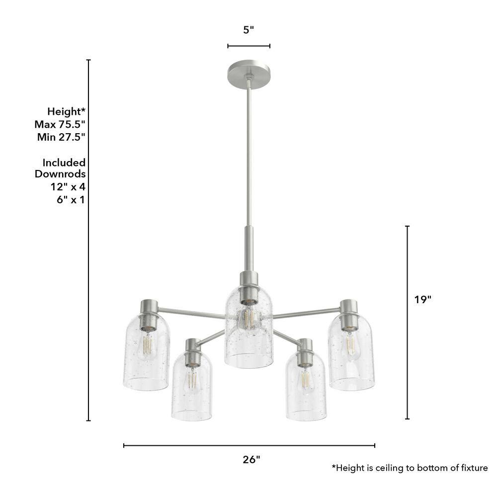 Lochemeade 5-Light Brushed Nickel Seeded Glass Chandelier