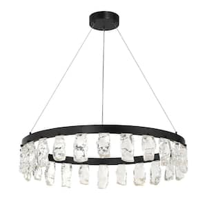 Arctic Glacier 1-Light Integrated LED Black Crystal Circle Chandelier with Faux Rock Crystal Accents for Dining Room
