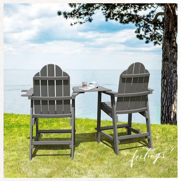 OrangeOne Dark Gray Bar Height Adirondack Chairs Outdoor Bar Height Stool and Chair for Balcony Set of 2