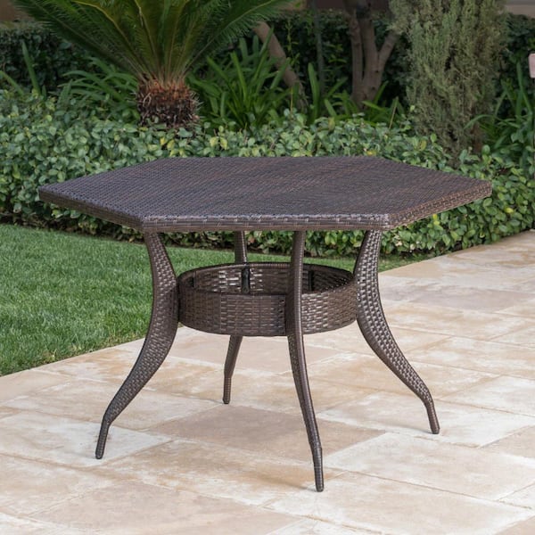 Noble House Gybson 30 in. Multi-Brown Hexagon Metal Outdoor Dining Table