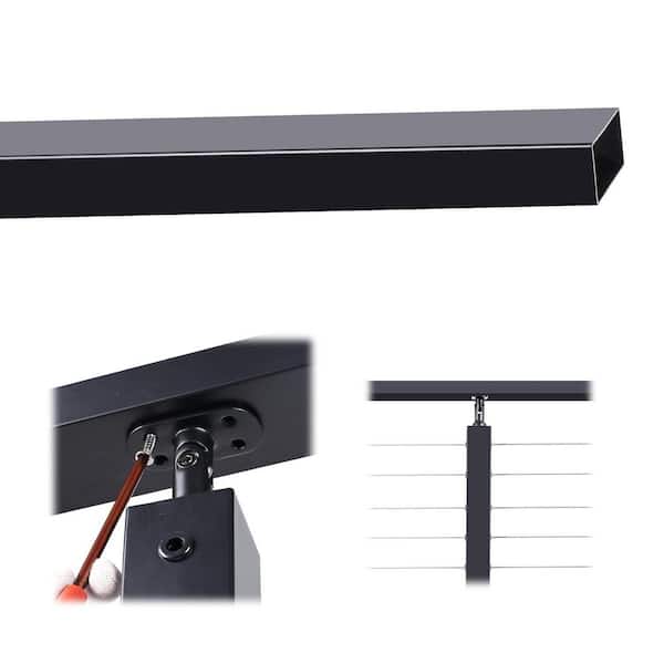 Stainless Steel Handrail for Cable Railing System Black Rectangular Top Rail Indoor Outdoor Deck Stair Fit