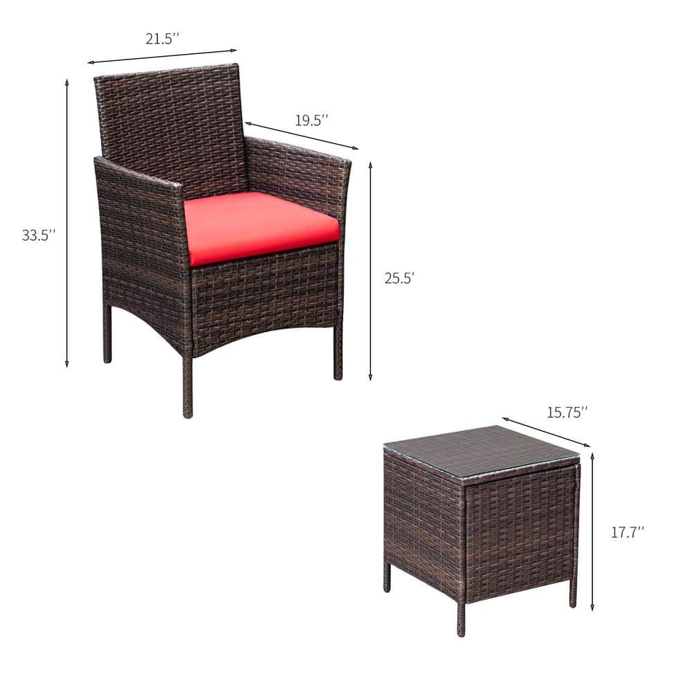 Brown and Red Steel Frame 3-Piece Patio Conversation Set