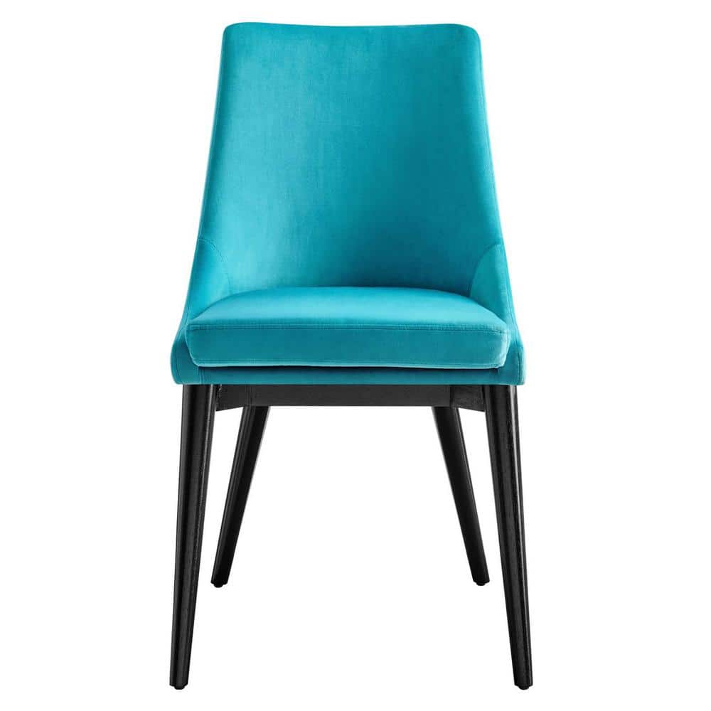 Blue Velvet Upholstered Dining Chairs with Black Wood Legs, Set of 2
