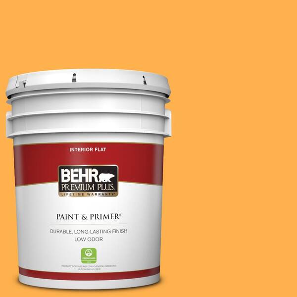 BEHR PREMIUM PLUS 5 gal. #P250-6 Splendor Gold Flat Low Odor Interior Paint & Primer