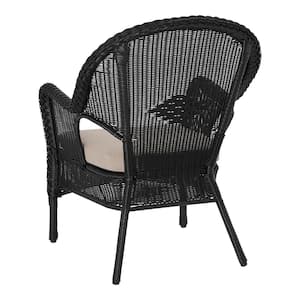 Rosemont Stackable Black Steel Wicker Outdoor Patio Lounge Chair with Putty Tan Cushion