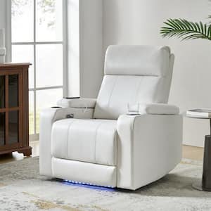 Ester White Modern 35.5 in Wide Power Recliner with Charging Ports