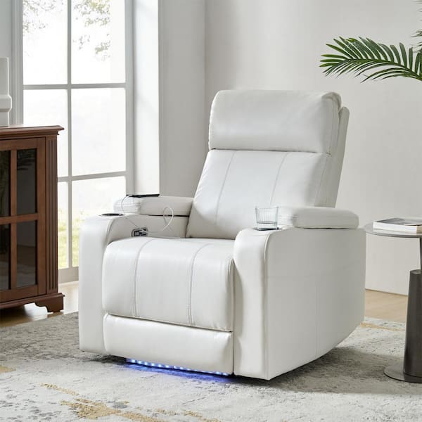 JAYDEN CREATION Ester White Modern 35.5 in Wide Power Recliner with Charging Ports