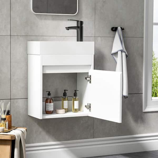 18.1 in. W x 10.2 in. D x 22.8 in. H Bath Vanity in White Straight Grain with White Resin Top