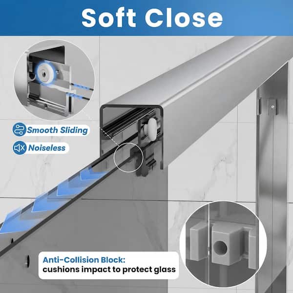 56-60 in. W x 76 in. H Double Sliding Framed Shower Door in Brushed Nickel with 8mm Nano-Coated Easy-Clean Gray Glass