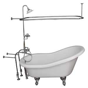 5 ft. Acrylic Ball and Claw Feet Slipper Tub in White Polished Chrome Accessories