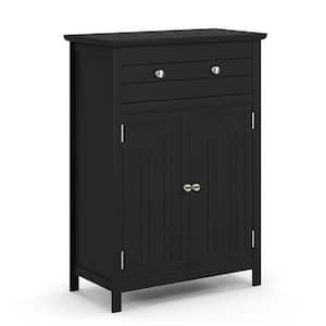 Black Bathroom Floor Cabinet Wooden Storage Organizer with Drawer and Doors