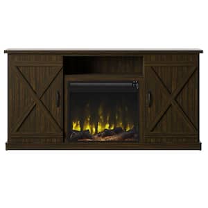 63.38 in. Freestanding Wooden Electric Fireplace TV Stand in Saw Cut Espresso