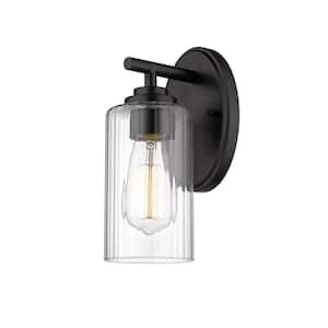 Ice 4.5 in. 1-Light Matte Black Vanity Light with Clear Glass Shade