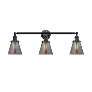 Cone 30 in. 3-Light Oil Rubbed Bronze Vanity Light with Plated Smoke Glass Shade