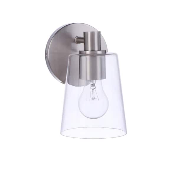 CRAFTMADE Emilio 8 in. 1 Light Brushed Polished Nickel Finish Wall Sconce with Clear Glass